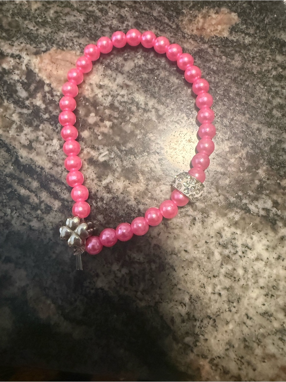 Pink Pearl Beaded Bracelet with Rhinestone Accent